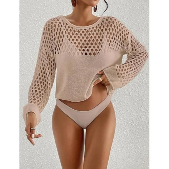 Women Button Down Tunic Apricot Dress V Neck Swimsuit bikini Coverups - Picture 2 of 5